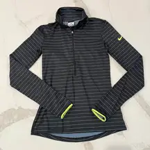 Nike Pro DriFit HalfZip Pullover Athletic Top Women Small Black Stripe Thumbhole