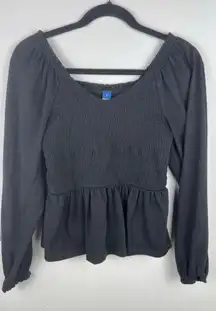 Women's Old Navy Black Long Sleeve Smocked Peplum Top S