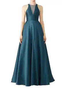 ML Monique Lhuillier Teal Mesh Polka Dot Ball Gown
