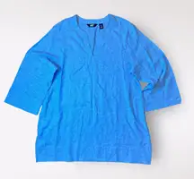 Lands End Bright Blue V-Neck‎ Linen Tunic Top Size M