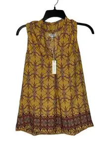 Max‎ Studio Paisley Vine Yellow Tank Top Relaxed Fit Boho V-Neck XS Women NWT