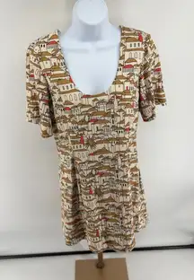 RARE Anthropologie Porridge Short-Sleeve Linen City Print Mini Dress Size Medium