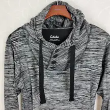 Cabela's Womens Sweatshirt Size M Gray Button Hooded Drawstring Pullover