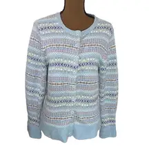 Tiara International  light blue fair isle Nordic zip sweater size L