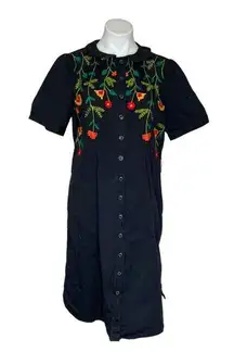 ESHAKTI Custom Dress Black Floral Embellished Cotton Shift Shirtdress