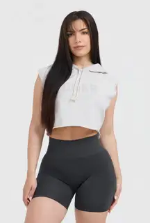 RAW LOUNGE SLEEVELESS CROP HOODIE