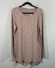 CATO Women Light Brown Ribbed Slit Hem Long Sleeve Blouse Size L NWT