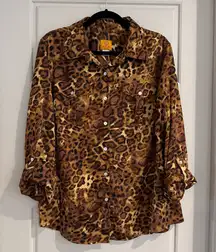 Ruby‎ Rd Button-up Silky Animal Print Blouse Size 16