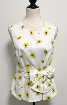 Kate Spade White Yellow Sleeveless Daisy Dot Bow Peplum Top 4 New With Flaws