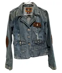 True Religion Blue Denim Jacket corduroy, elbow, patch women’s size large