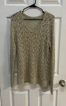 Maurices Sweater Women's‎ Size Large Cream Colored Pullover Knit V-neck Lace