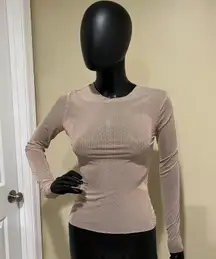 Rhinestones slim fit top tee blouse short t-shirt long sleeve mesh top crew neck