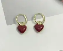 18K Gold Plated Love Heart Dangle Drop Earrings for Women, Red Heart Earrings