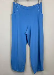 Bryn Walker Cotton Lantern Lagenlook Pull-On Cropped Pants Blue Size M