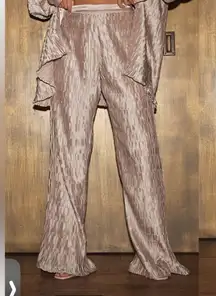 PrettyLittlething Oatmeal Plisse wide leg pants size 2 Dressy classy evening out