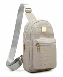 NEW - Grey Crocodile Embossed Pattern Sling Bag / Crossbody Bag / Chest Bag.