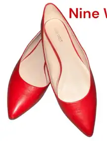 Nine West Bold Red leather pointy toe flats. Ntn