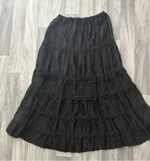 Monsoon Crinkle Maxi Skirt 10 Black Lace Tiered Witchy Dark Romantic Vamp