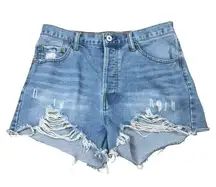 Umgee Distressed High Rise Destroyed Denim Blue Jean Shorts Size 1 Festival
