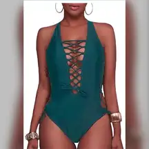 Sexy 1 Piece Lace up Monokini Plunge Backl…