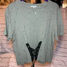 Iris Sage Distressed Lace-Up Tee