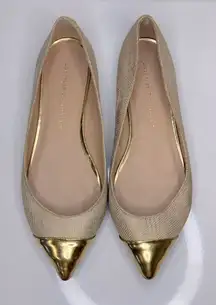 Loeffler Randall Gold Patent Leather Cap Toe Flats Size 6.5
