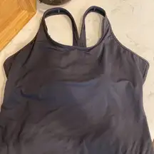 Athleta grey racer back one piece swimsuit minimalist full coverage