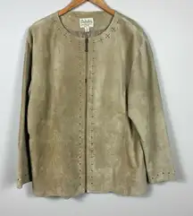 Cabelas Suede Leather‎ Jacket Lazer Cut Out Studded Full Zip Lightweight