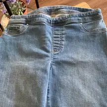 Chico's Blue Ankle Cropped Jeans with Fading and Whiskering