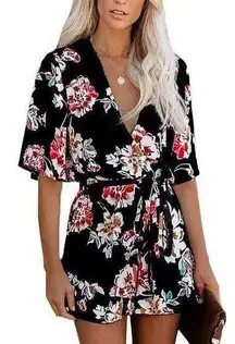 NEW Black Floral Print Romper XL NO BELT