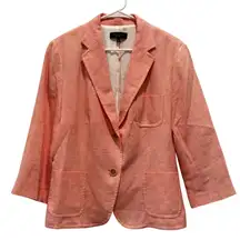 NEW Talbots Women Coral Pink Linen Blend 3/4 Sleeve 1 Button Blazer Jacket Sz 14