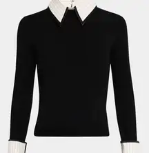 Alice + Olivia Wool Porla Pinstripe Collared Sweater Top Black White NWT Size S