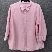 LL Bean Womens Button Down Blouse Size 2X Stripes Seersucker Professional Career