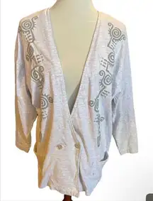 SHoK 80’s Light Gray Button Front Tribal Design Cardigan Jacket/Blazer Size XL-V