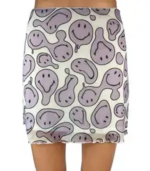 H&M Smiley Purple White Mesh Smiley Stretch High Waisted Pencil Mini Skirt Sz S