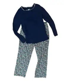 Lands' End Knit Pajama Set Long Sleeve T-Shirt and Pants Womens Xsmall