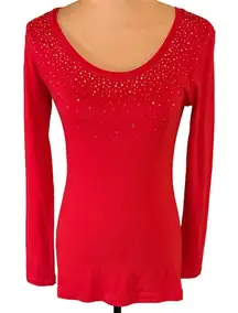 Valerie Bertinelli Red Rhinestone Embellished Women's Top size small