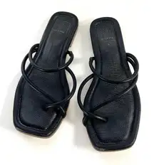 Dolce Vita Leanna Strappy flat sandal in black with a square toe lizard embossed