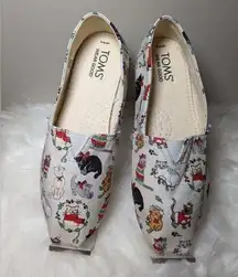 Toms  Shoes Womens 6 Tom Christmas Holiday Cats Belmont Slip On Gray Fabric