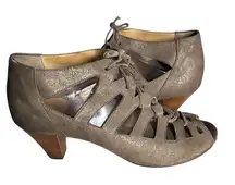 PAUL GREEN Peep Toe Sandal Bootie Metallic Sheen Lace Up Shoes Size 5.5 US 8