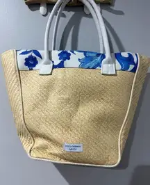 Dolce Gabbana Light Blue Woven Straw Weave Tote Bag Shoulder Fragrance Purse New