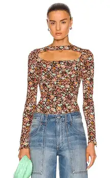 Victoria Beckham Floral-Print Cut-Out Detail Top