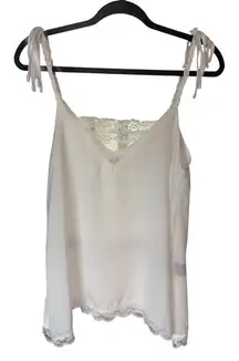 POL White Lace Trim Cami Tank Top with Tie Straps‎ – Size S