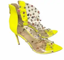 Bella Marie Size 10 Yellow Clear Strappy Studded Stiletto Heels