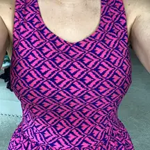 Tribal print dress, hot pink & navy, fit & flare