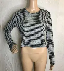 Gray Striped Long Sleeve Crop Tee