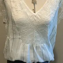 LOVESTITCH lace blouse gray & white stripes gray cargo skirt NWT