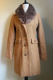 Penny Lane Faux Fur Long Sleeve Button Coat tan S/P retro boho whimsi wool y2k