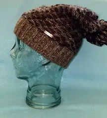 Steve Madden chunky knit pom pom hat beanie dark light browns and tans SZ OSFA