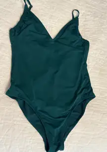 Kona Sol Women's One Piece Swimsuit medium‎ Green V Neck Ruched Straps